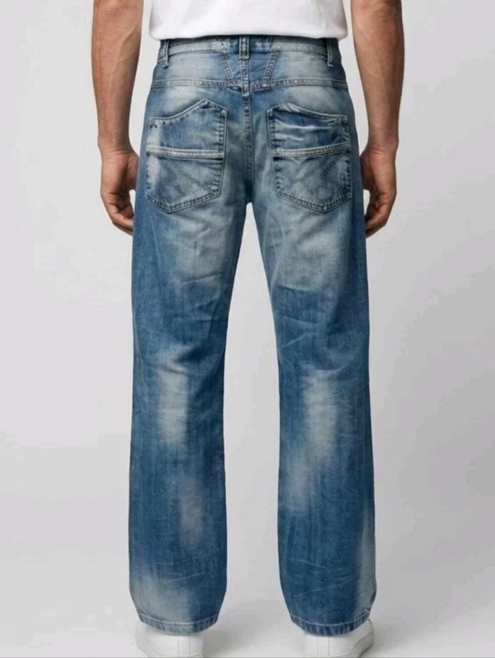 Vtg James Jones Jeans Mens 33x30 Blue Denim Distressed Baggy Hip-Hop Skater Y2K